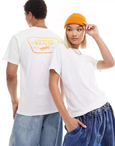 Vans full patch back print t-shirt in white and orange