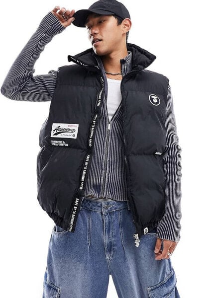 Aape By A Bathing Ape college puffer gillet in black