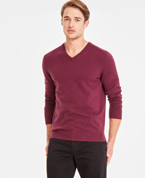 Men's Solid V-Neck Cotton Sweater, Created for Macy's