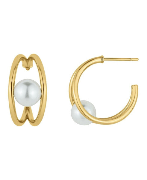 Imitation Pearl 18K Gold-Plated C Hoop Earring