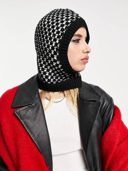 & Other Stories knitted balaclava hood in black and white