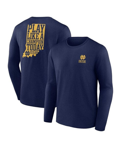 Men's Navy Notre Dame Fighting Irish Hometown Play Like A Champion Today Logo 2-Hit Long Sleeve T-shirt