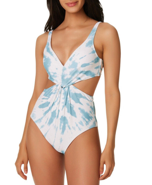 Bar III ABALONE BLUE Spiraling Twist-Front Monokini One-Piece Swimsuit Sz Small