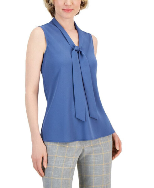 Women's Sleeveless Tie-Neck Top, Regular and Petite Sizes