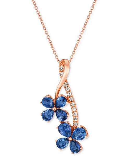 Blueberry Sapphire (1-1/2 ct. t.w.) & Nude Diamond (1/10 ct. t.w.) Flower 18" Pendant Necklace in 14k Rose Gold