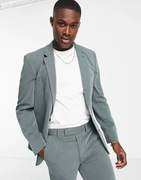 ASOS DESIGN skinny suit jacket in peached twill in dark green