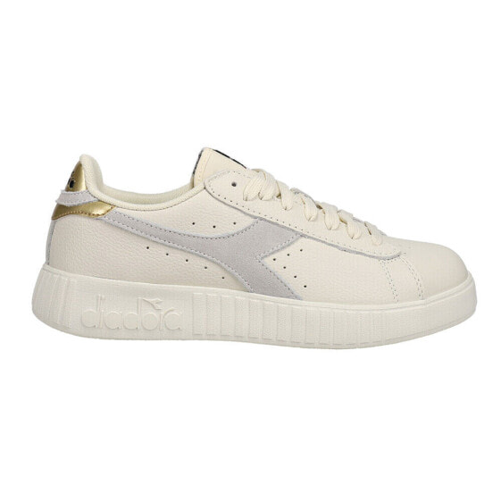 Diadora Game Step Premium Tumbled Leather Lace Up Womens Gold, Off White Sneake