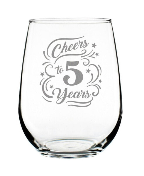 Cheers to 5 Years 5th Anniversary Gifts Stem Less Wine Glass, 17 oz