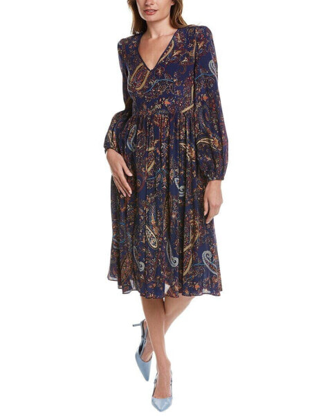 Etro Paisley Print Silk Midi Dress Women's Blue 42