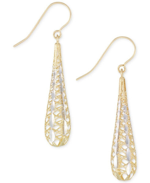 Teardrop Two-Tone Openwork Drop Earrings In 14k Gold and White Gold