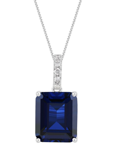 Lab Grown Sapphire (8-1/10 ct. t.w.) & Lab Grown Diamond 18" Pendant Necklace in 14k White Gold (Also in Ruby & Emerald)
