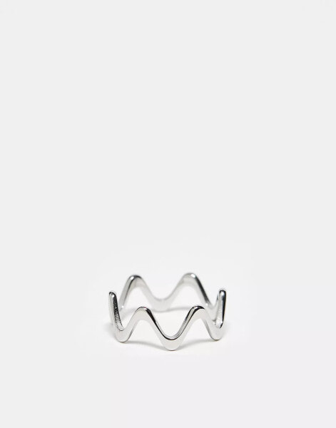 ASOS DESIGN waterproof stainless steel wave ring in silver tone