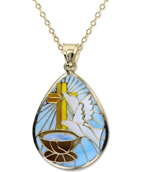 Macy's enamel Dove & Cross Teardrop 18" Pendant Necklace in 14k Gold