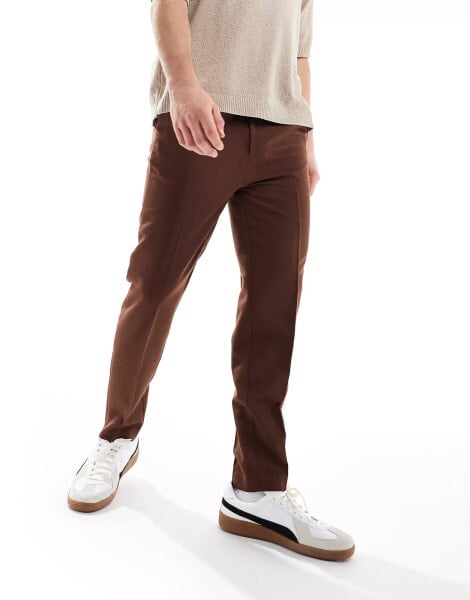 ASOS DESIGN smart tapered trousers in brown