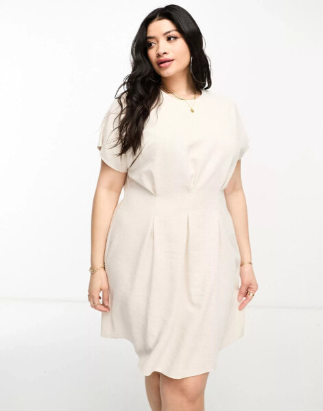 ASOS DESIGN Curve linen nipped in waist mini dress in natural