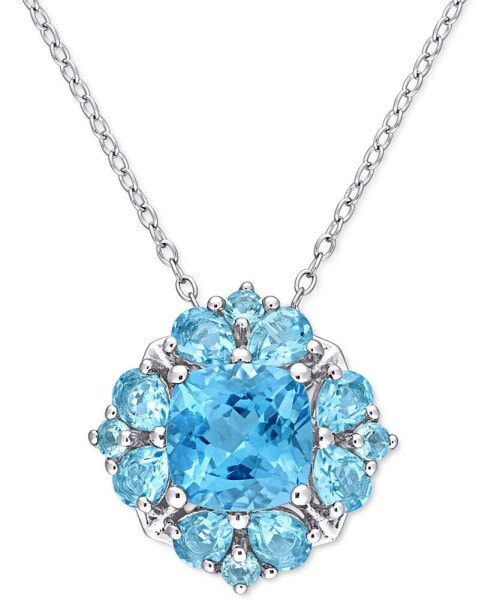 Macy's blue Topaz Cluster 18" Pendant Necklace (4-1/6 ct. t.w.) in Sterling Silver