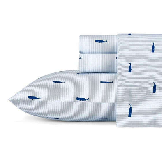 Whale Stripe Cotton Percale 4-Piece Sheet Set, King