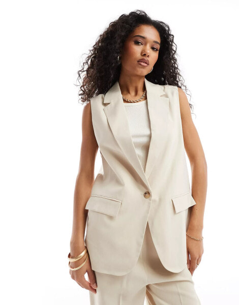 Vero Moda longline waistcoat co-ord in cream