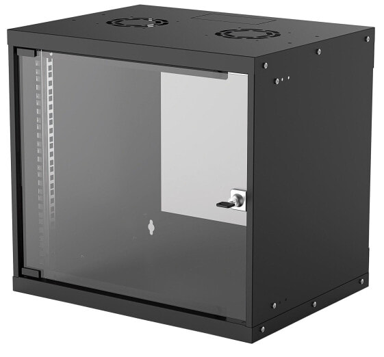 Intellinet Network Cabinet - Wall Mount (Basic) - 9U - Usable Depth 340mm/Width 485mm - Black - Flatpack - Max 50kg - Glass Door - 19" - Parts for wall installation (eg screws and rawl plugs) not included - Three Year Warranty - Wall mounted rack - 9U - 50 kg - 10.7