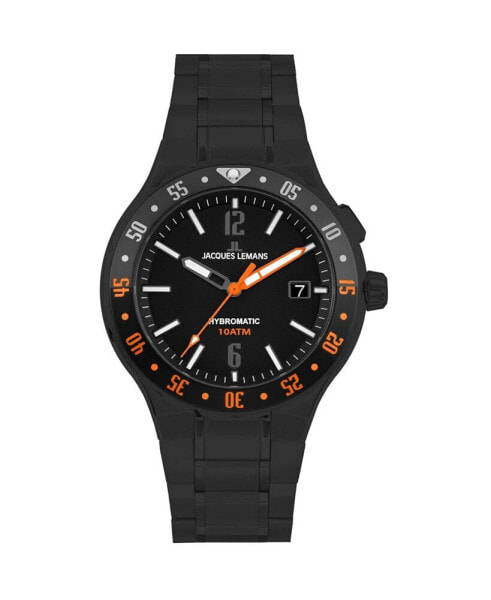 Men's Hybromatic Watch with Solid Stainless Steel Strap, IP-Black - Sandblast 1-2109