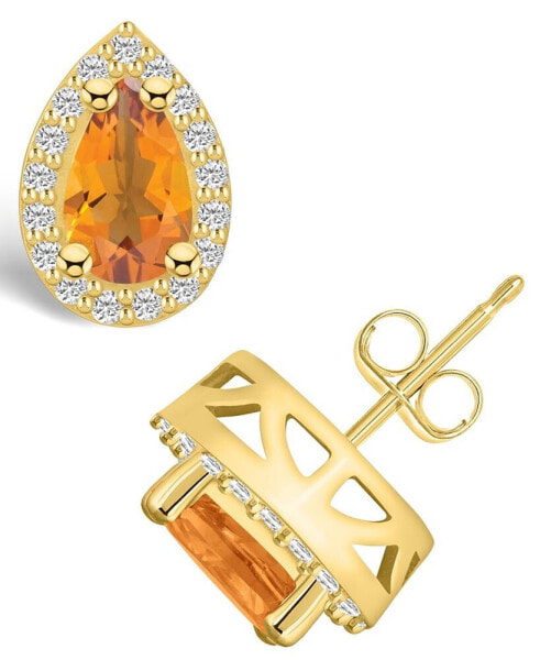 Citrine (1-3/4 ct. t.w.) and Diamond (1/3 ct. t.w.) Halo Stud Earrings in 14K Yellow Gold