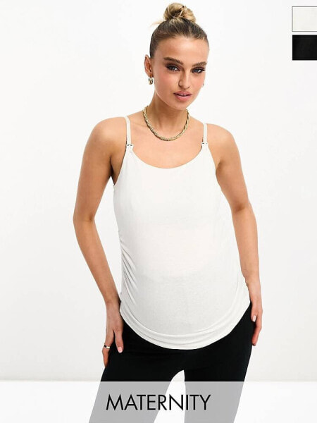 Threadbare Maternity 2 pack nursing cami vest top in black and white