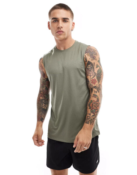 ASOS 4505 Icon training sleeveless t-shirt with quick dry in khaki