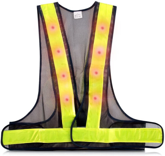 kwmobile LED Reflective Safety Vest with 16 Red LED Lamps, Reflective Strips, Safety Vest for e.g. Jogging, Riding, yellow, 38791.06_m001248