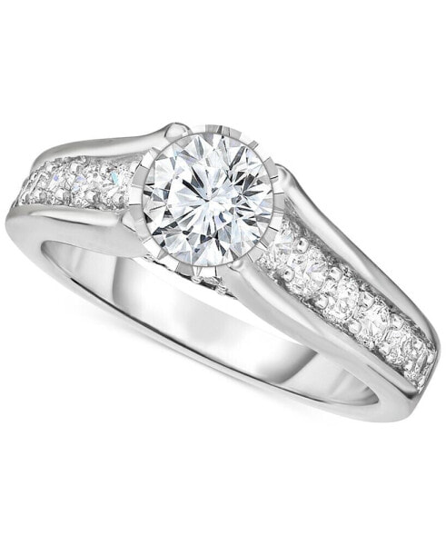 Diamond Cathedral Style Engagement Ring (1-1/2 ct. t.w.) in 14k White Gold