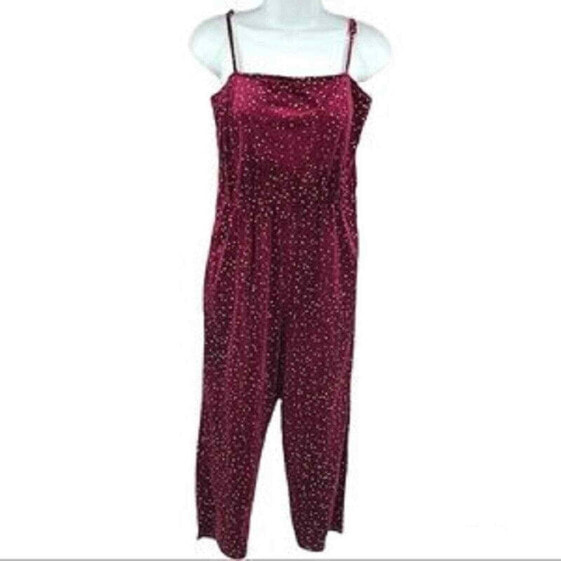 New Wine Cranberry Velvet Jumpsuit Glitter Confetti New M