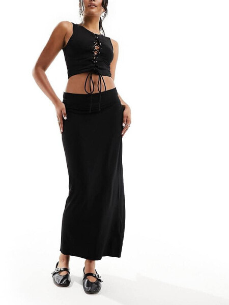 COLLUSION low rise slinky maxi skirt in black 