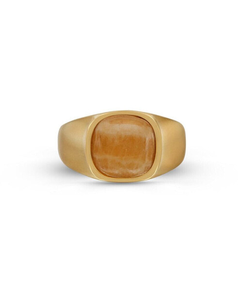 Yellow Lace Agate Gemstone Yellow Gold Plated Sterling Silver Men Signet Ring