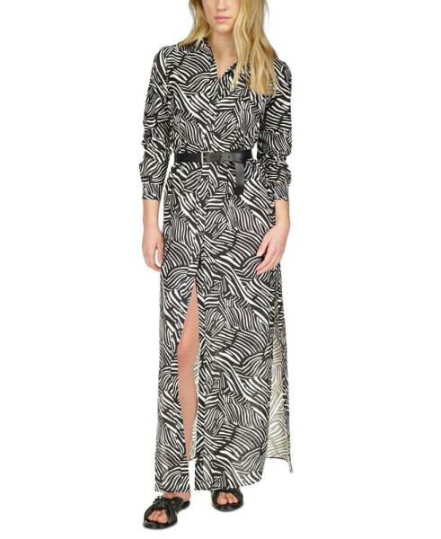 Women's Zebra-Print Belted Maxi Dress