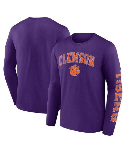 Men's Purple Clemson Tigers Distressed Arch Over Logo Long Sleeve T-shirt