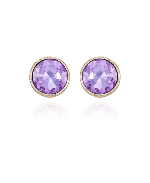 Gold-Tone Lilac Violet Glass Stone Stud Earrings