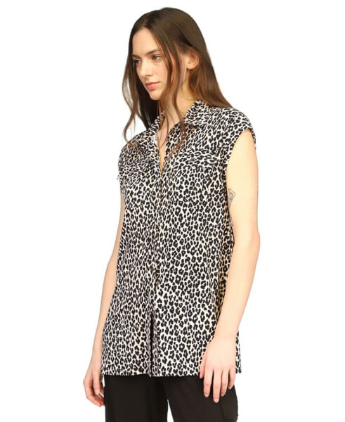 Women's Cheetah-Print Snap-Front Utility Top