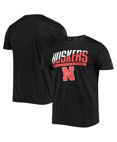 Men's Black Nebraska Huskers Team Wordmark Slash T-shirt