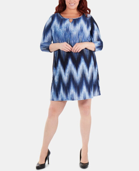 Plus Size Chevron-Print Keyhole Shift Dress