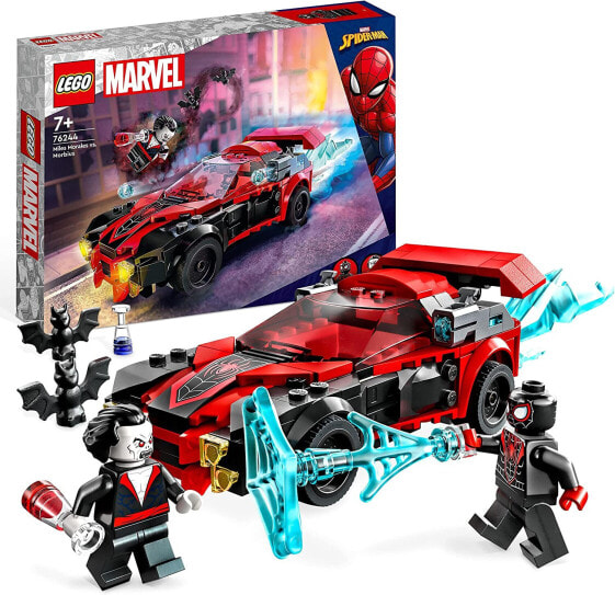 LEGO Marvel Miles Morales vs. Morbius Set, Spider-Man Racing Car Toy Car to Build from Adventure in Spiderverse with Spidey Mini Figures 76244
