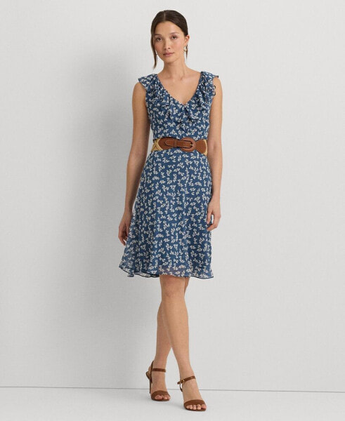 Платье Ralph Lauren Lauren с поясом и оборками Fit & Flare для женщин
