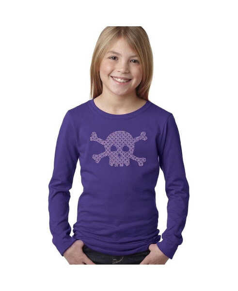 Big Girl's Word Art Long Sleeve T-Shirt - XOXO Skull