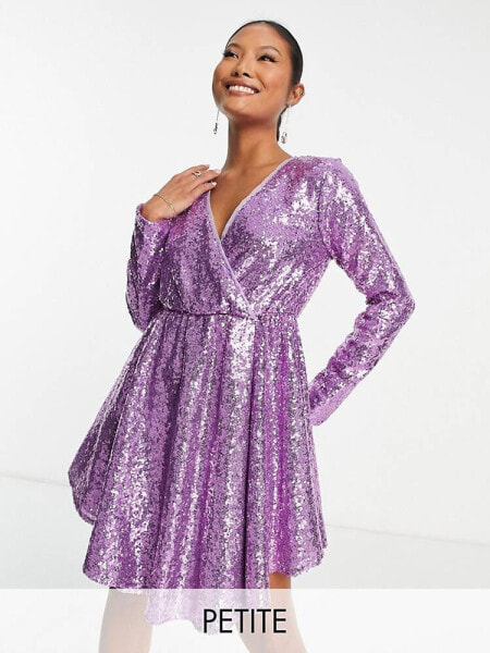 Collective the Label Petite exclusive sequin wrap mini dress in lilac