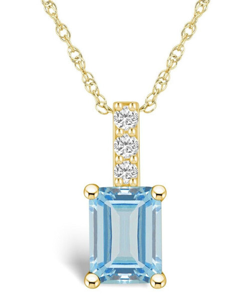 Aquamarine (1-3/8 Ct. T.W.) and Diamond Accent Pendant Necklace in 14K Yellow Gold