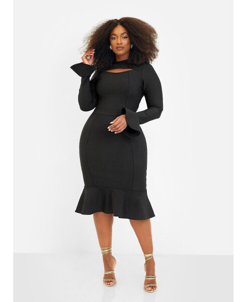 Women's Plus Size Amie Bandage Bell Sleeve Midi Bodycon Dress