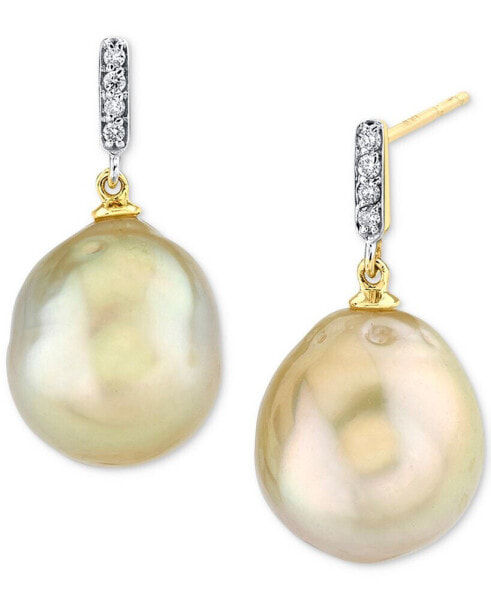 Серьги Macy's Golden South Sea Pearl & Diamond