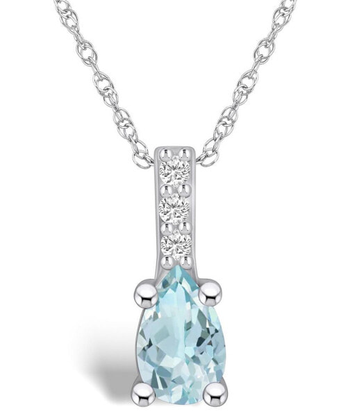 Aquamarine (3/4 Ct. t.w.) and Diamond Accent Pendant Necklace in 14K White Gold