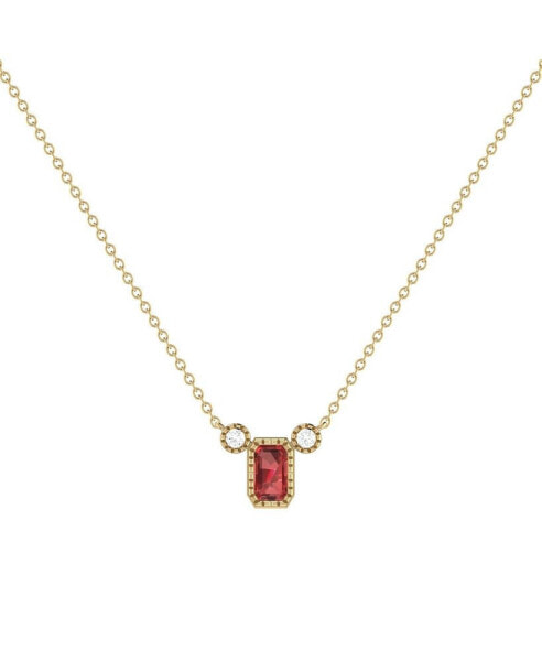 Emerald Cut Garnet Gemstone, Natural Diamond 14K Yellow Gold Birthstone Necklace