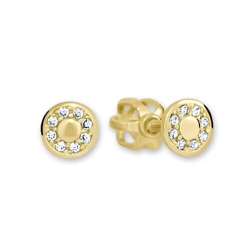 Round gold earrings with clear crystals 239,001 00,701