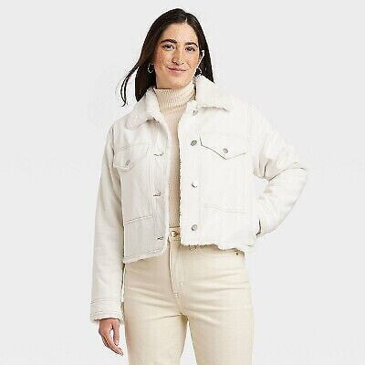 Women's Faux Fur Lined Trucker Jacket - Universal Thread Ivory XL