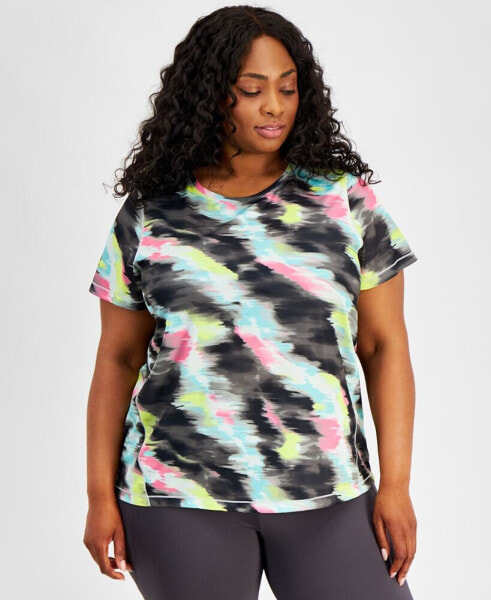 Plus Size Shibori Wave Mesh Short-Sleeve Top, Created for Macy's